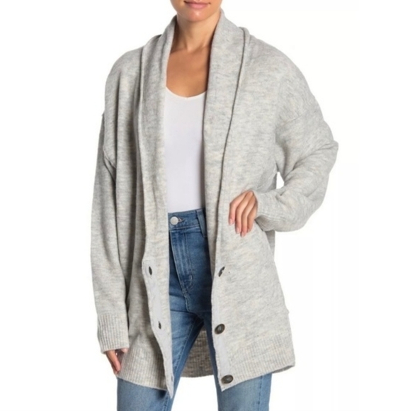 Free People Eucalyptus Oversized Wool Blend Cardigan Sweater Grey Size Small - Picture 1 of 14